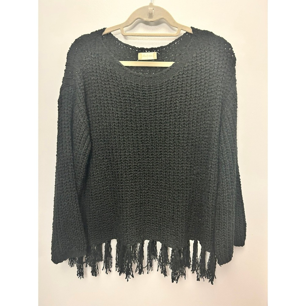 Attard State Black Knit Sweater Fringe Oversized Size L